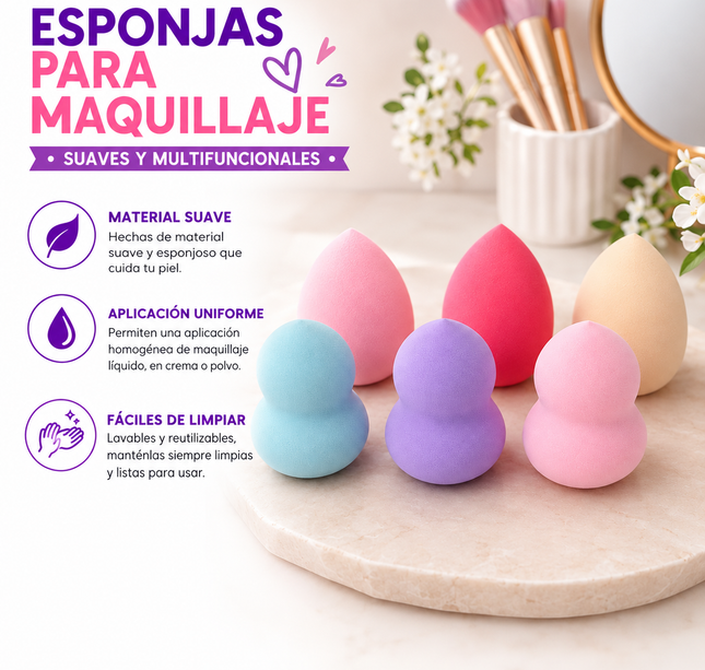 12 Esponjas para Maquillaje tipo Pera $5.5 c/u