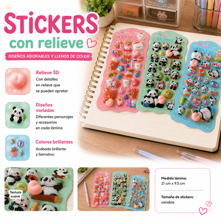 12 Planillas de Stickers Cute 3D $8.5 c/u
