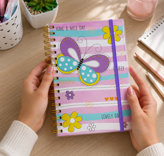3 Libreta Mariposas Pasta Dura y Doble Espiral Rayada $40 c/u