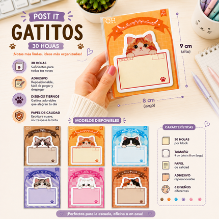12 Pos Its Gatitos Lindos Colores $7.8 c/u