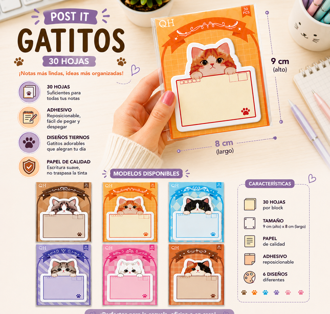 12 Pos Its Gatitos Lindos Colores $7.8 c/u
