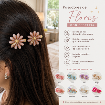 12 Duós de Pasadores Flores con Pedreria Dorados $8.5 c/u