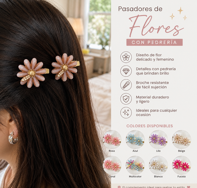 12 Duós de Pasadores Flores con Pedreria Dorados $8.5 c/u
