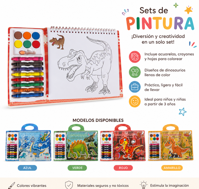 3 Acuarelas con Libreta y Crayones Infantiles $65 c/u