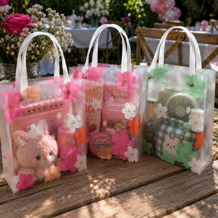 12 Bolsas Flores Plastificadas Boutique con Asa $11.5 c/u