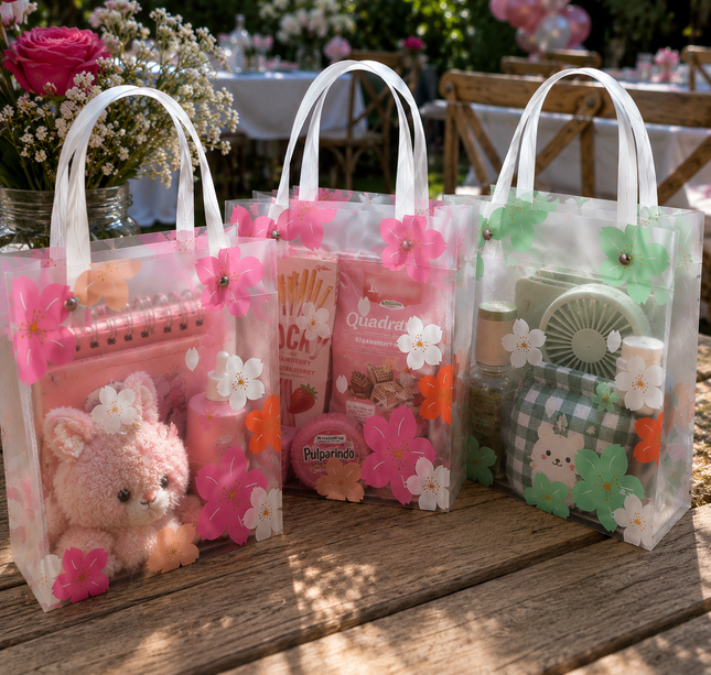 12 Bolsas Flores Plastificadas Boutique con Asa $11.5 c/u