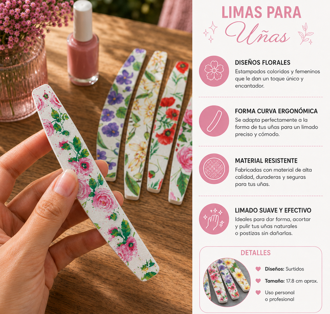 24 Limas de Uñas Profesional Forma Peine $5.5 c/u