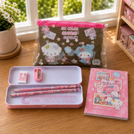 3 Sets Animalitos Papeleria Lapicera, Libreta, Estuchera, Lapices, Goma y Sacpuntas $35 c/u