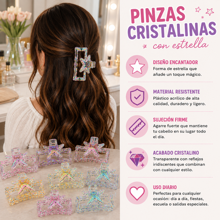 Exclusivo Tienda en linea 💥💎12 Pinzas Cristalinas Estrellas $5.5 c/u