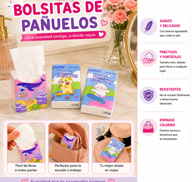 Exclusivo Tienda en linea 💥💎9 Bolsas de Pañuelos tipo Clinex $5.5 c/u