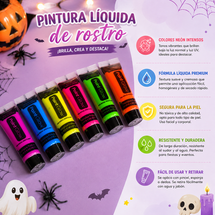 12 Mini Pinturas Para Rostro Halloween $6.9 c/u