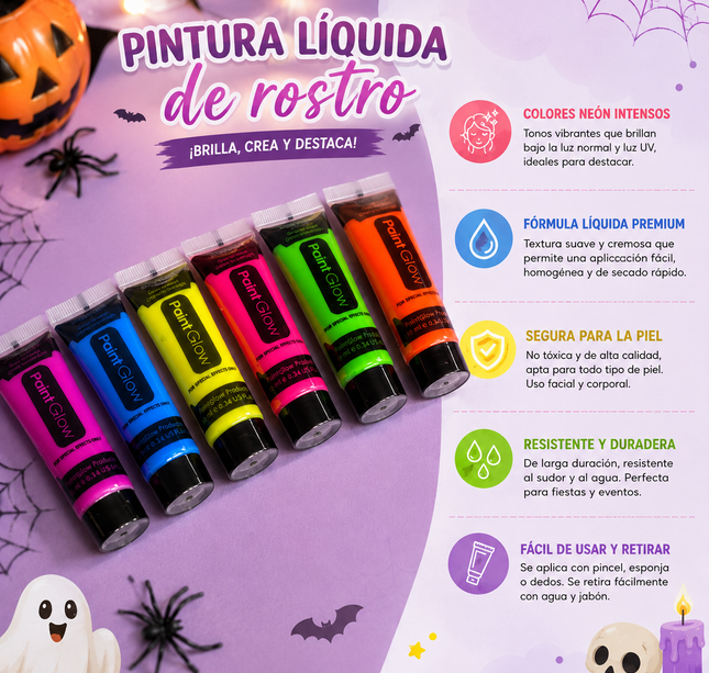12 Mini Pinturas Para Rostro Halloween $6.9 c/u