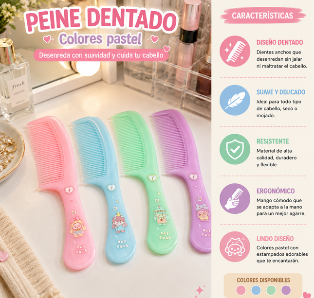 12 Peines Grandes de Colores Pastel $6.5 c/u