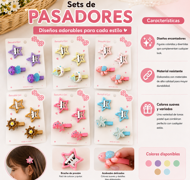12 Sets de Cucas Estrella y Pasadores "Mar"  $7.5 c/u