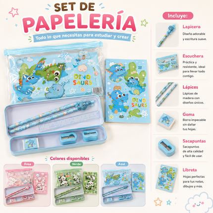3 Sets Animalitos Papeleria Lapicera, Libreta, Estuchera, Lapices, Goma y Sacpuntas $35 c/u