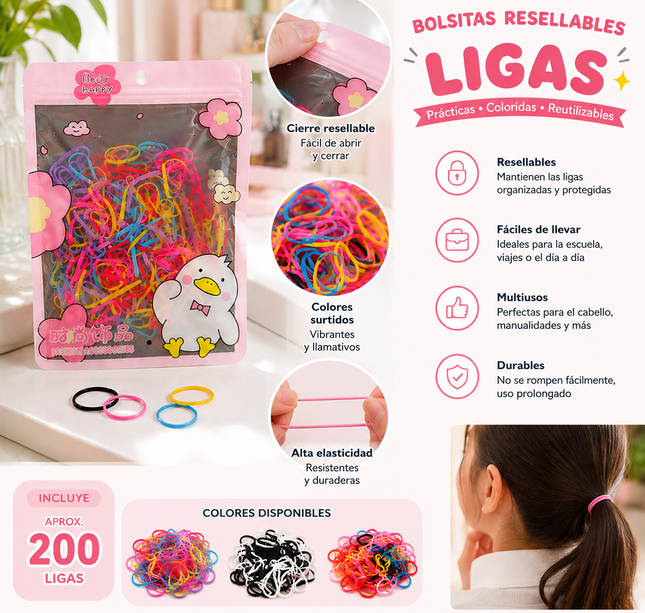 Exclusivo Tienda en linea 💥💎12 Bolsas "Be Happy" Ligas Resellable $4.5 c/u