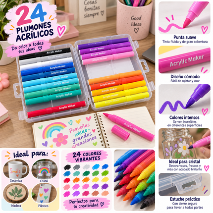 Exclusivo Tienda en linea 💥💎Estuche de 24 Plumones Acrilicos