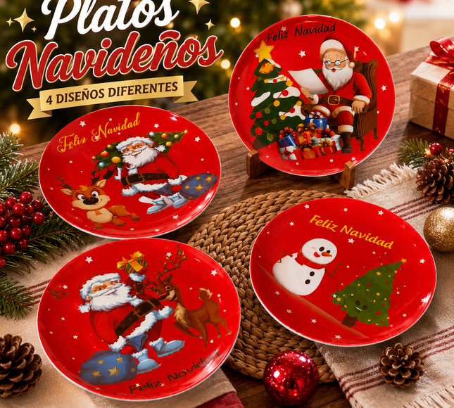 3 Plato de Cerámica con Estampado Navideño $38 c/u