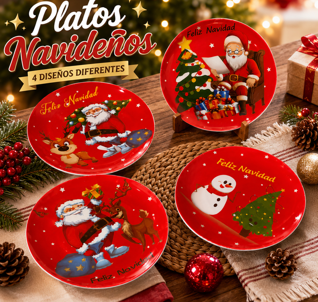 3 Plato de Cerámica con Estampado Navideño $38 c/u