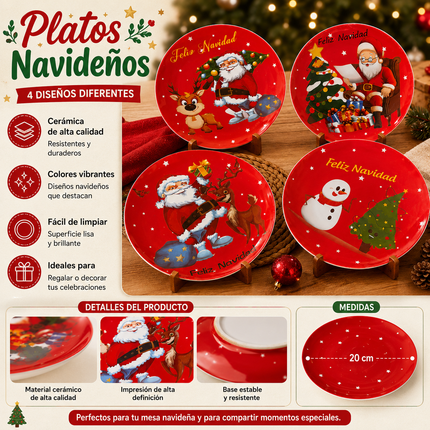3 Plato de Cerámica con Estampado Navideño $38 c/u