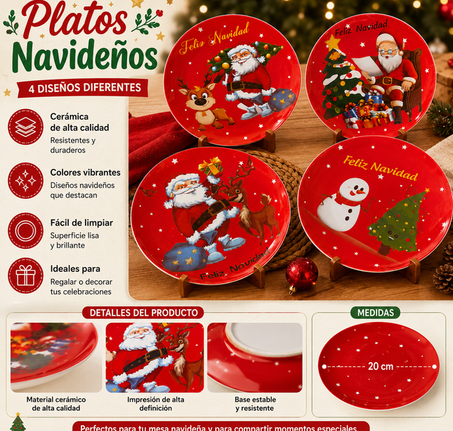 3 Plato de Cerámica con Estampado Navideño $38 c/u