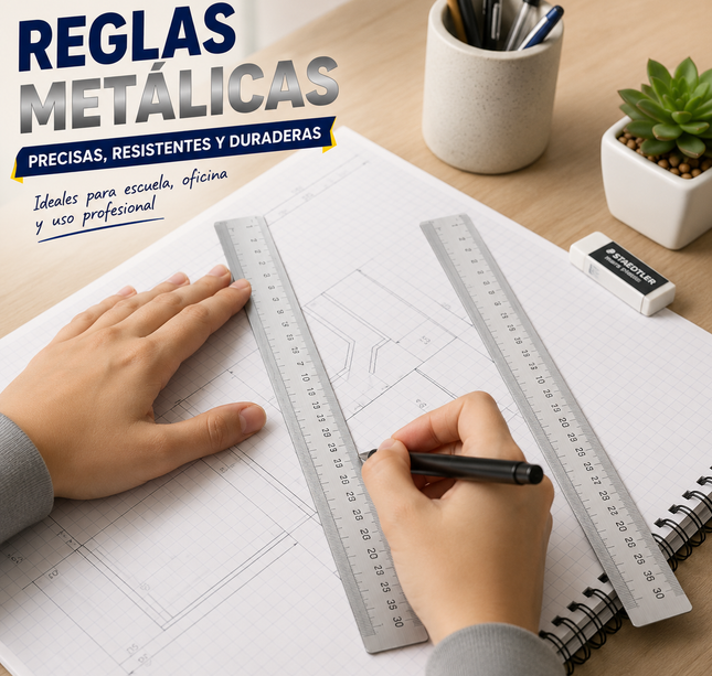 12 Regla Metalica Escolar $10 c/u