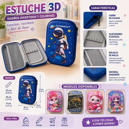 3 Lapicera/Estuchera 3D Infantil Grande $50 c/u