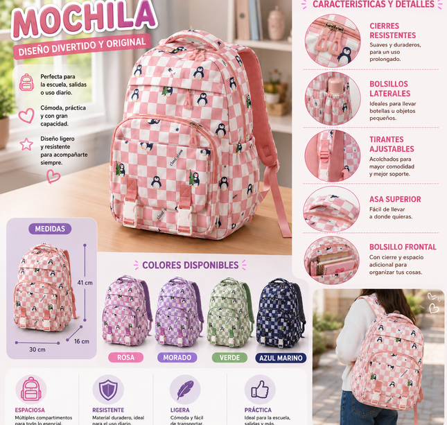 Mochila Casual MultiCompartimentos Penguin Style