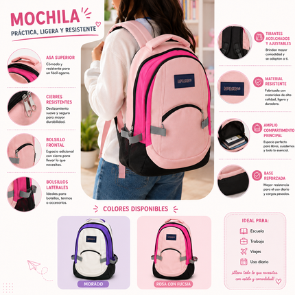 Mochila Casual Bicolor MultiCompartimentos