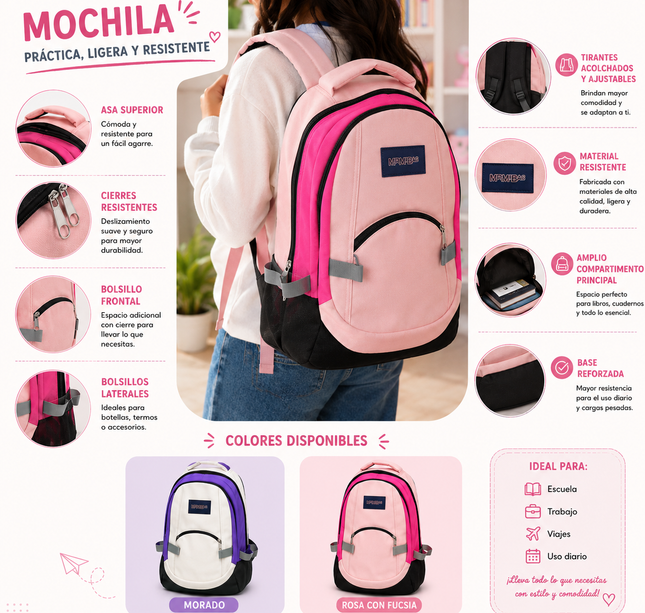 Mochila Casual Bicolor MultiCompartimentos