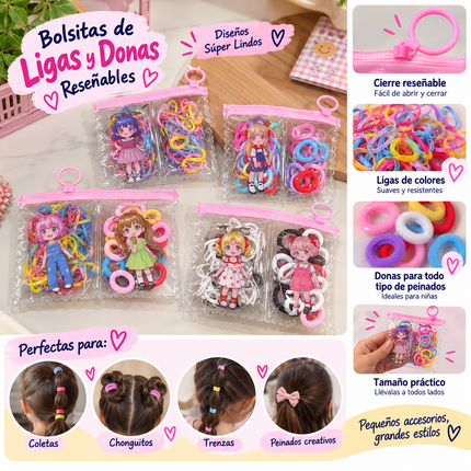 Exclusivo Tienda en linea 💥💎12 Bolsas duo, Ligas y Donitas para Cabello Resellables $7.5 c/u