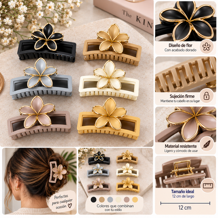 Exclusivo Tienda en linea 💥💎12 Pinzas Matte con Flor Hawaina, Grande $14.5 c/u