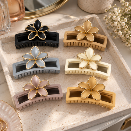 Exclusivo Tienda en linea 💥💎12 Pinzas Matte con Flor Hawaina, Grande $14.5 c/u