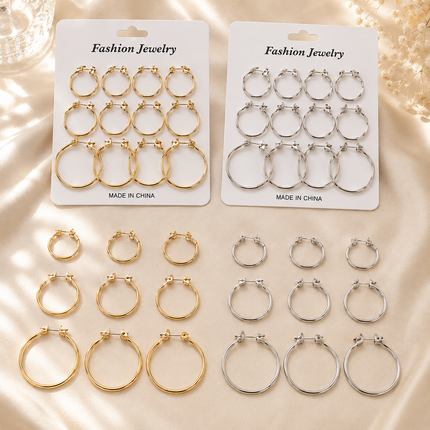 6 Sets de 9 Arracadas Platedas y Doradas $24 c/u