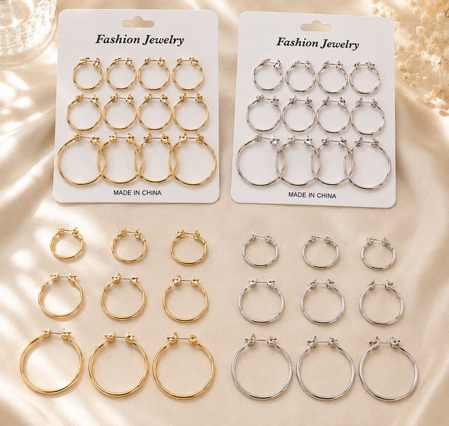 6 Sets de 9 Arracadas Platedas y Doradas $24 c/u