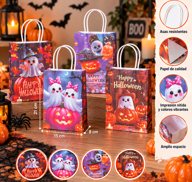 12 Bolsas de Halloween para Dulceros (Papel) $5.5 c/u