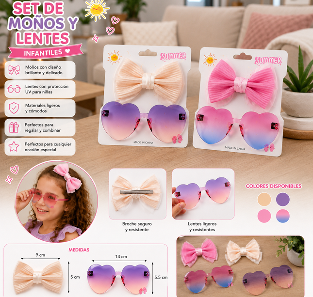 12 Lentes y Moño Onfantil Moda Hermosa $16.5 c/u