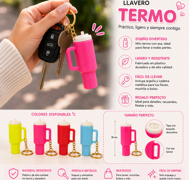 12 Llaveros Termos Moda en Diferentes Colores $10 c/u