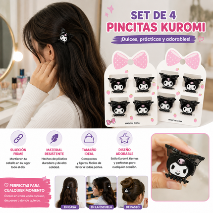 Exclusivo Tienda en linea 💥💎 12 Sets de 4 Pincitas Kuromi Cabecita Hermosas $13.5 c/u
