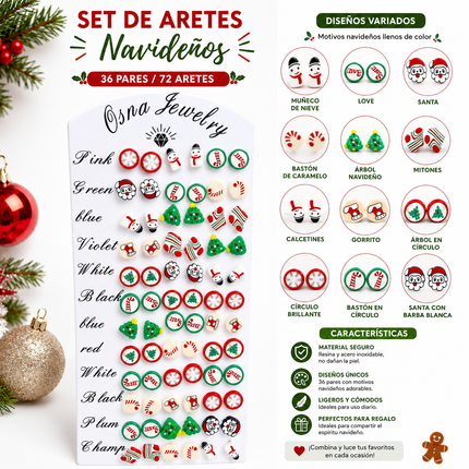 36 Pares Aretes Navideños $1.09 C/U