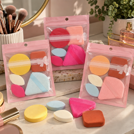 12 Sets de Esponjas para Maquillaje Rostro/Borlas $8 c/u