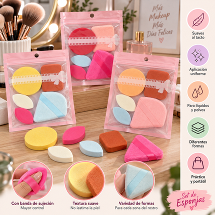 12 Sets de Esponjas para Maquillaje Rostro/Borlas $8 c/u