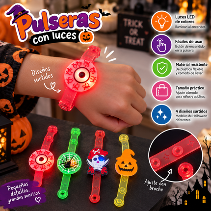 12 Pulseras con Luces Halloween Hermosos $5 c/u