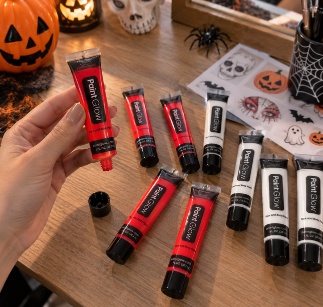 12 Pintura para Rostro Blanco/Rojo para Halloween $8 c/u