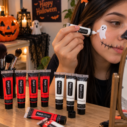12 Pintura para Rostro Blanco/Rojo para Halloween $8 c/u