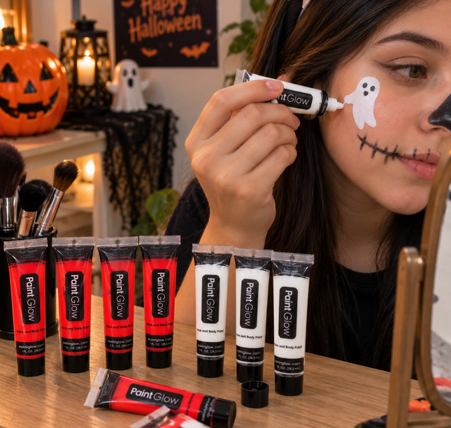 12 Pintura para Rostro Blanco/Rojo para Halloween $8 c/u