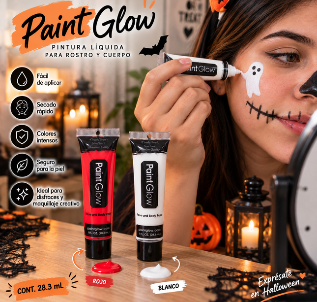 12 Pintura para Rostro Blanco/Rojo para Halloween $8 c/u
