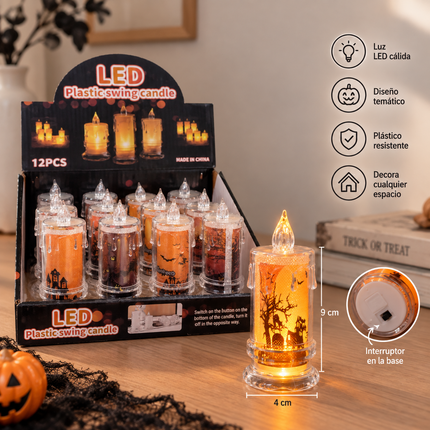 12 Velas Halloween Diamantadas con Decorado Led CH $11.9 c/u