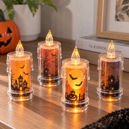 12 Velas Halloween Diamantadas con Decorado Led CH $11.9 c/u
