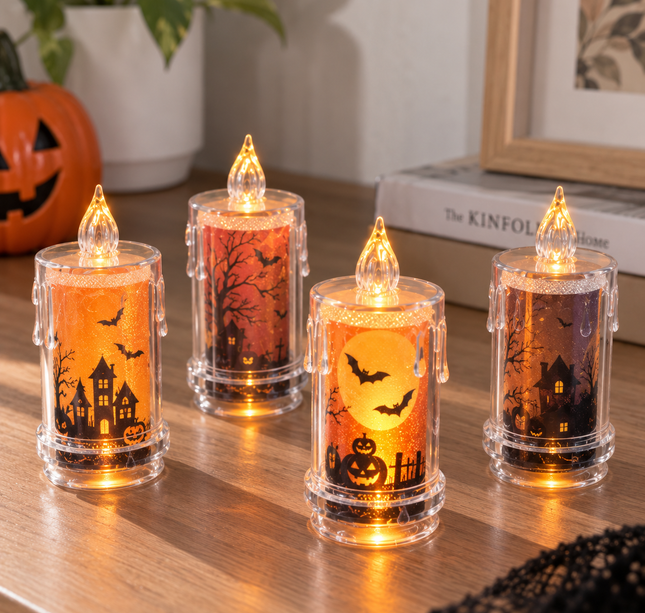 12 Velas Halloween Diamantadas con Decorado Led CH $11.9 c/u